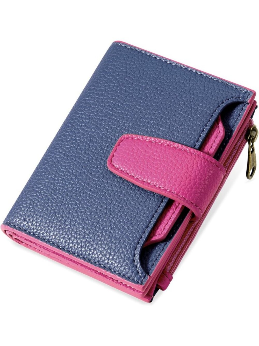 Compact RFID Blocking Leather Wallet for Women - Bifold Card Holder with Zipper